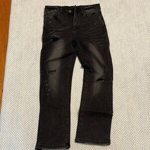 Risen Black Distressed Straight Leg Jeans